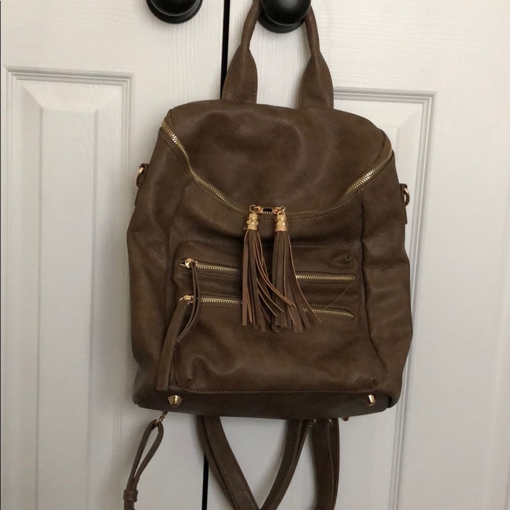 Brown pleather backpack